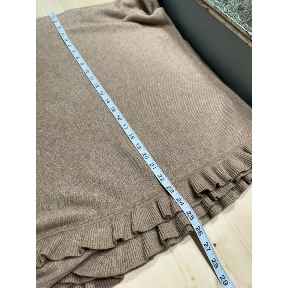 Talbots Ruffle Trim Open Front Poncho Wrap Camel Tan Wool Cashmere Blend OS
